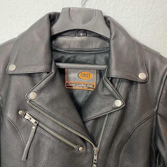 First Mfg. Co. Scarlett Star Motorcycle Leather Jacket Women’s Small Black - Picture 4 of 13